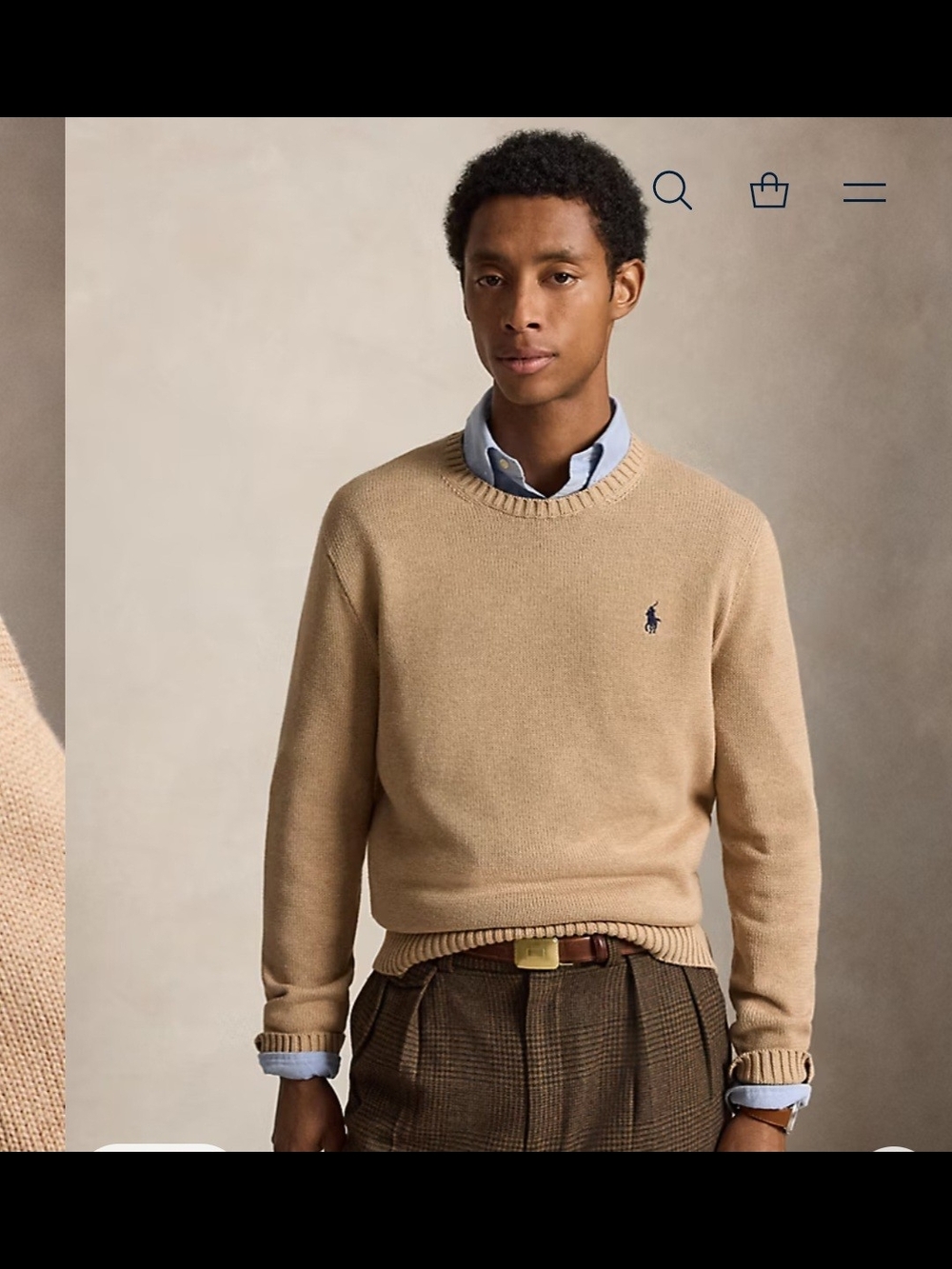 Vintage olo by Ralph Lauren Men’s Crewneck Sweater in Camel with Navy Pony
